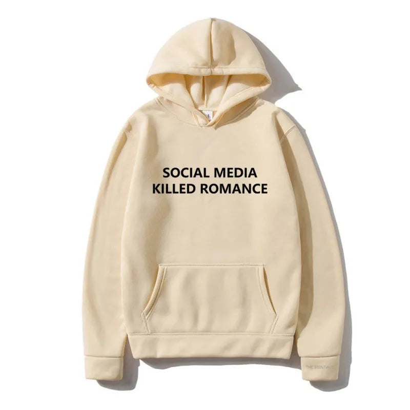 Men's slim-fit grey hoodie with a printed spring letter design on the front, featuring a hood and long sleeves.