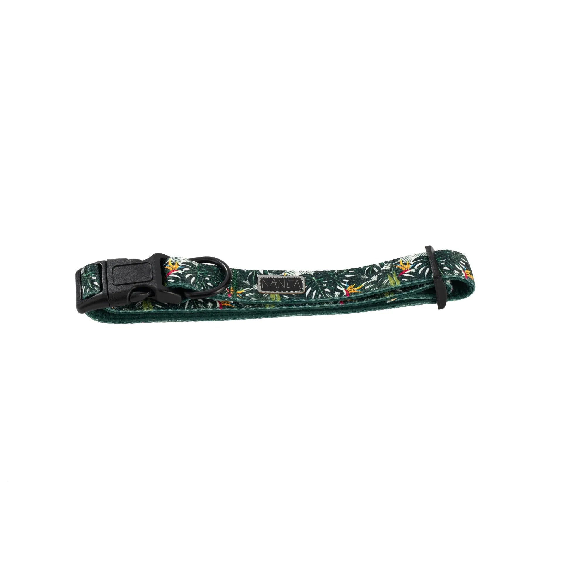 Six-piece adjustable cloth dog harness set with collar, lead, waste bag, bow, and triangular scarf.