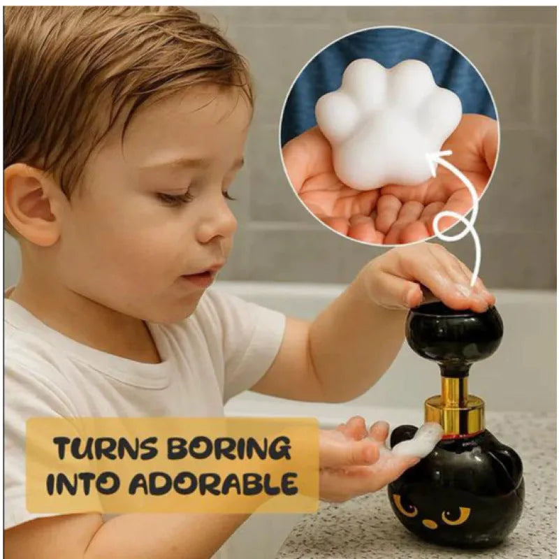 Black cat cartoon foam soap dispenser with plastic manual pump mechanism