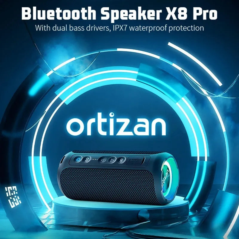 Black and blue fabric wireless Bluetooth speaker with lighting effects and card slot