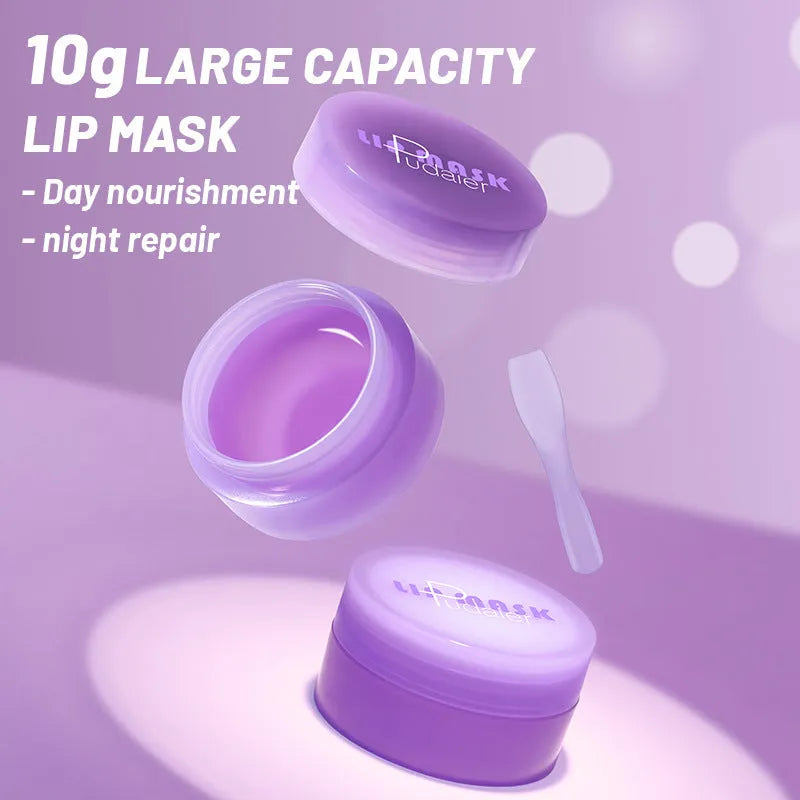 Box containing a 10ml exfoliating lip balm and a lip scraper tool for dry lip treatment.