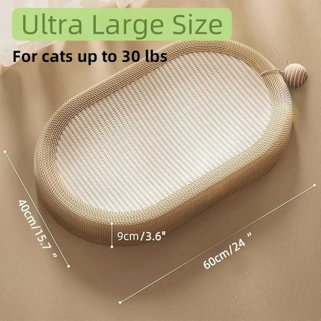 Large natural sisal cat scratching board with an adorable design and a lounging platform.
