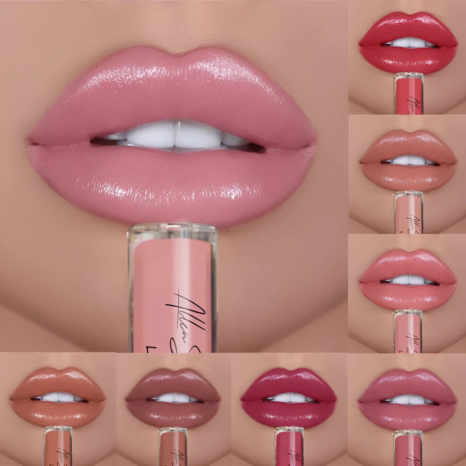 Silky cream texture mineral lip gloss in 12 shade options with three-year shelf life