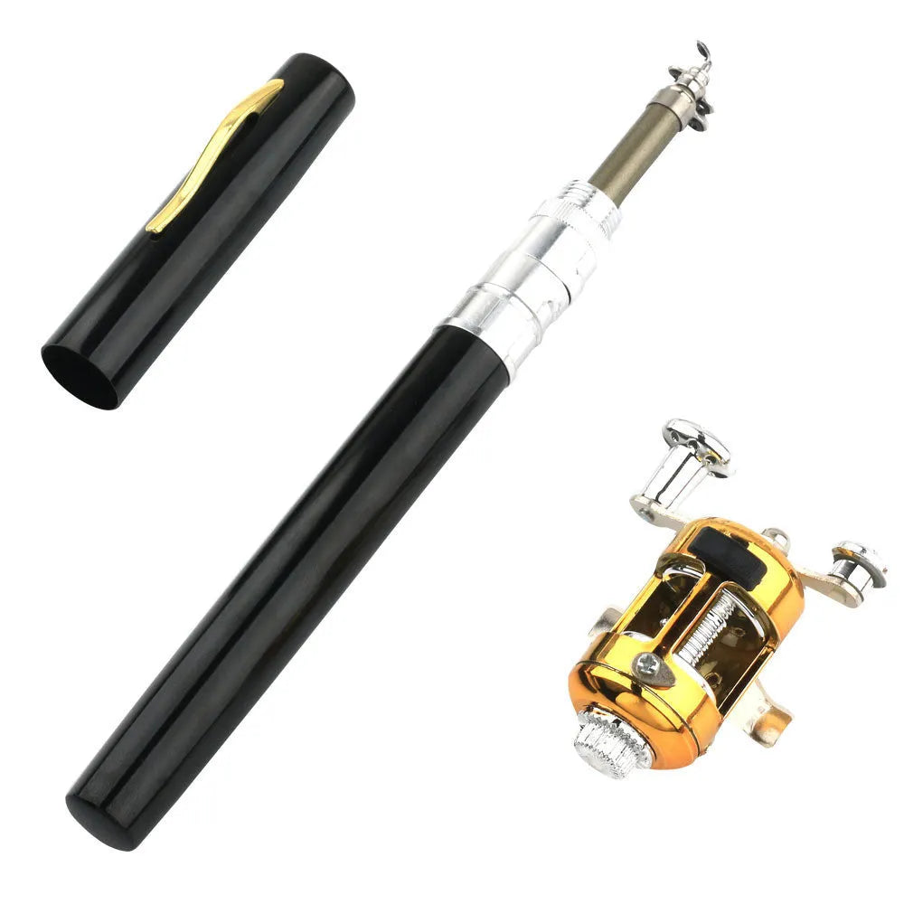Telescopic pocket stream fishing rod kit collapsed in aluminium pen case with gold ST5RL reel