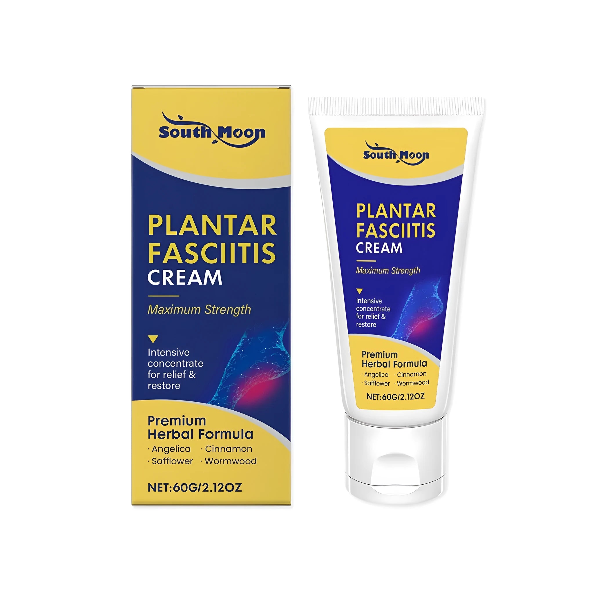 60g tube of foot relief cream with mint leaves and angelica sinensis listed on label.