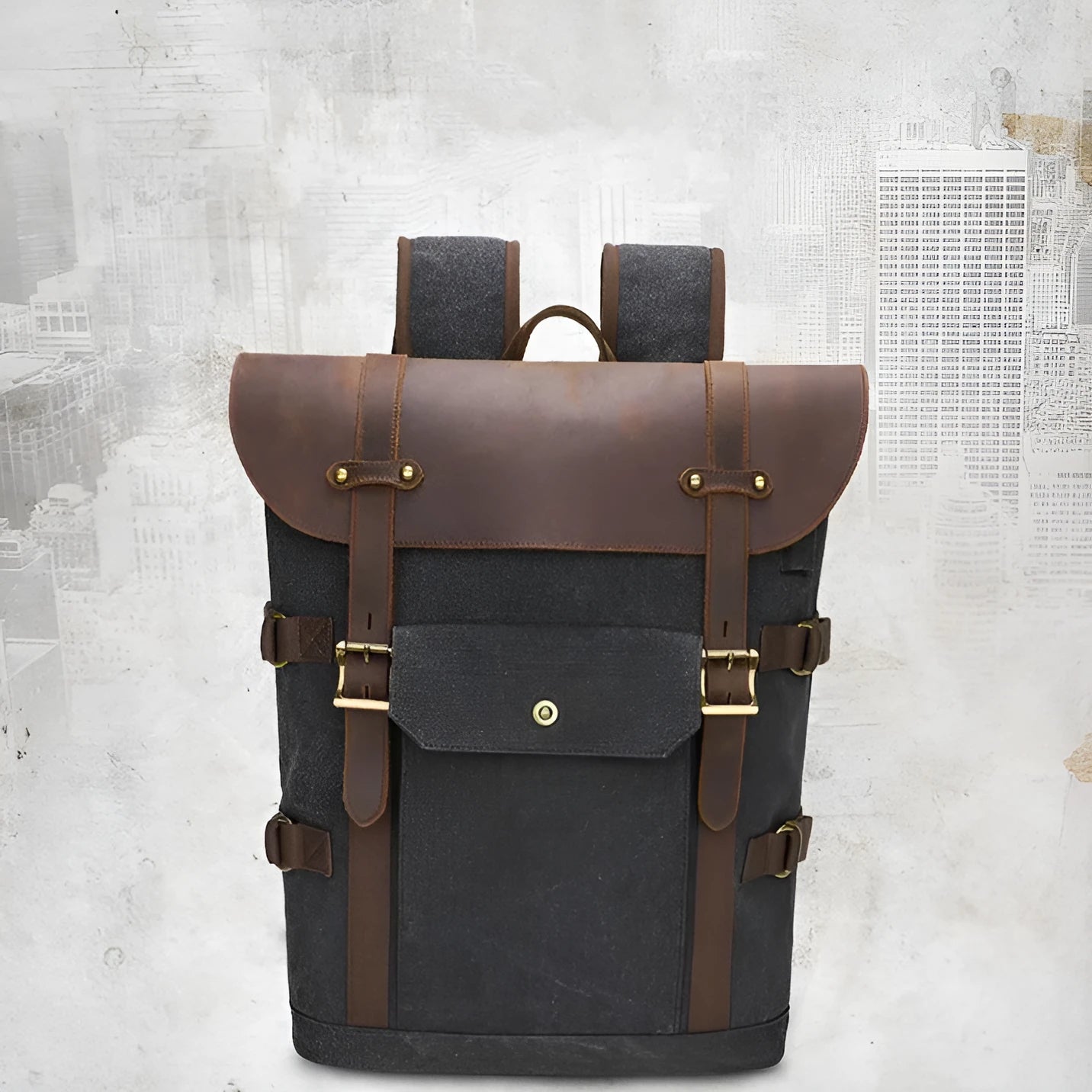 Solid colour canvas computer backpack with USB charging port and curved shoulder straps