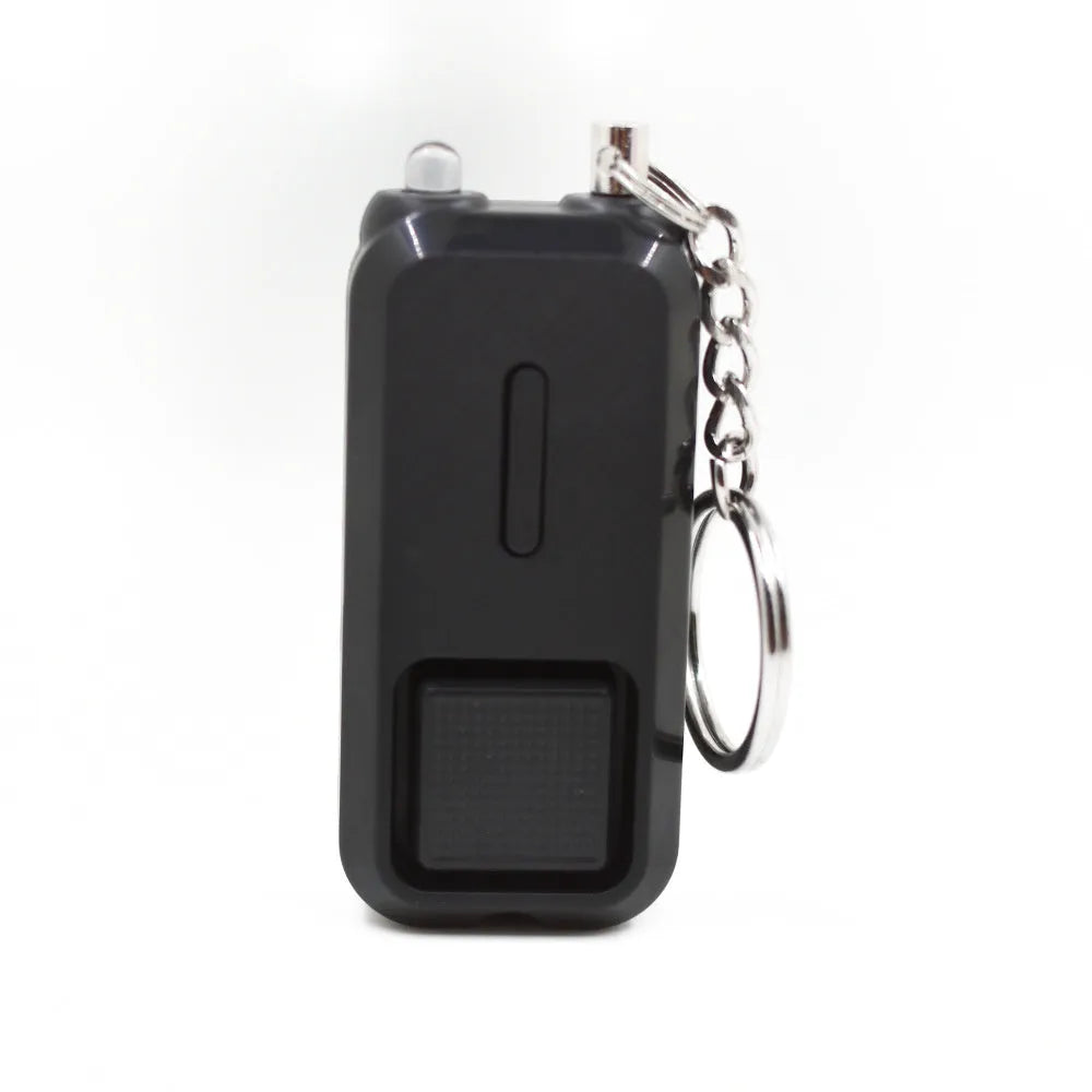 Compact pink personal security alarm showing dimensions and colour options