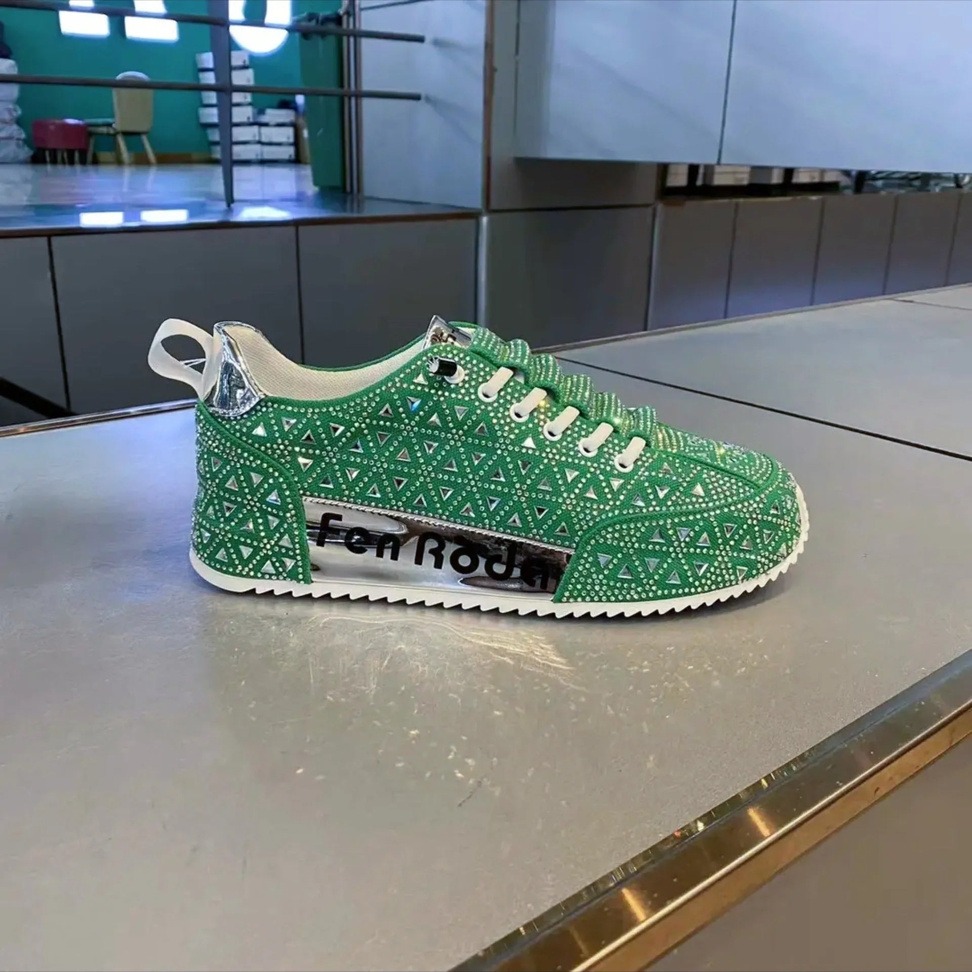 Men's slip-on breathable sneakers with hot drilling cloth surface, round toe, thick bottom rubber sole