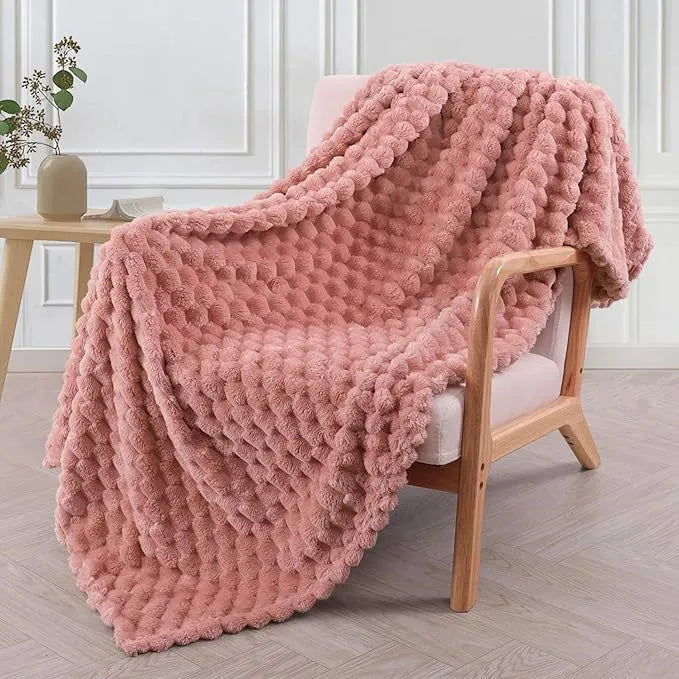 Children's soft plaid polyester blanket shown in camel colour, suitable for nap time.
