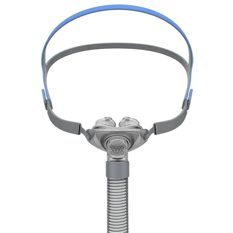 Ventilator nasal pillow and mask set with silicone components and adjustable headband