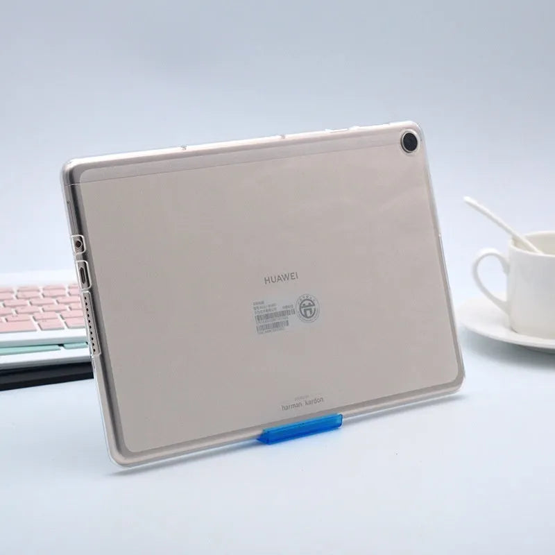 Clear transparent white ultra-thin silicone tablet protective case shown from the side.