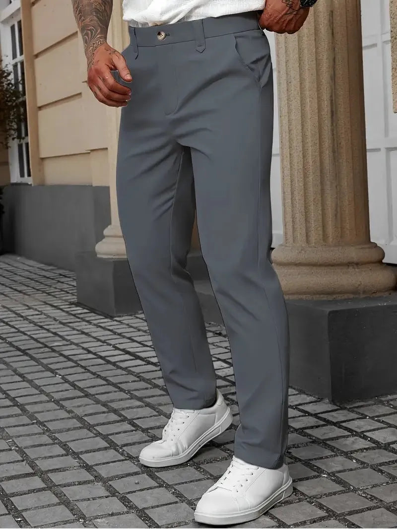 Men's straight-leg business casual trousers in solid colours with Asian sizing options