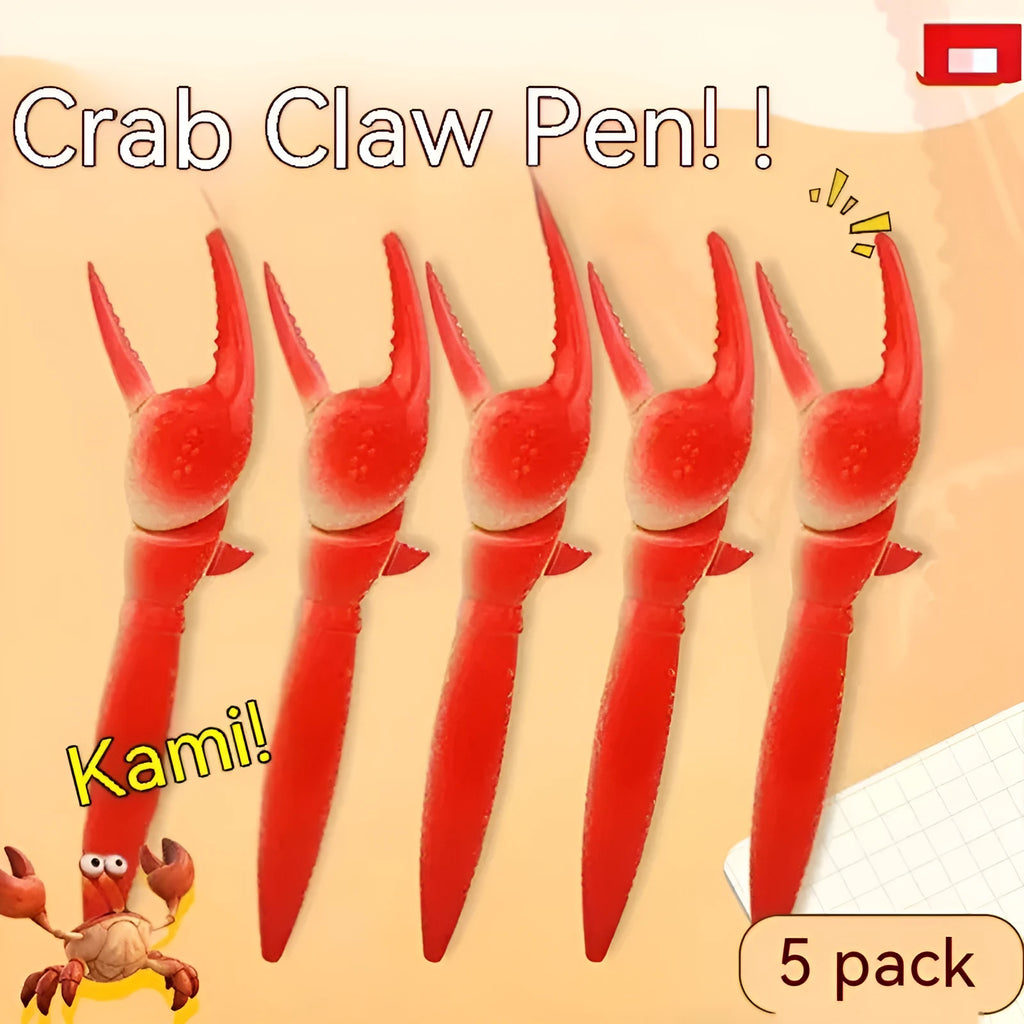 A ballpoint pen with a unique metal crab-shaped clip on its cap.