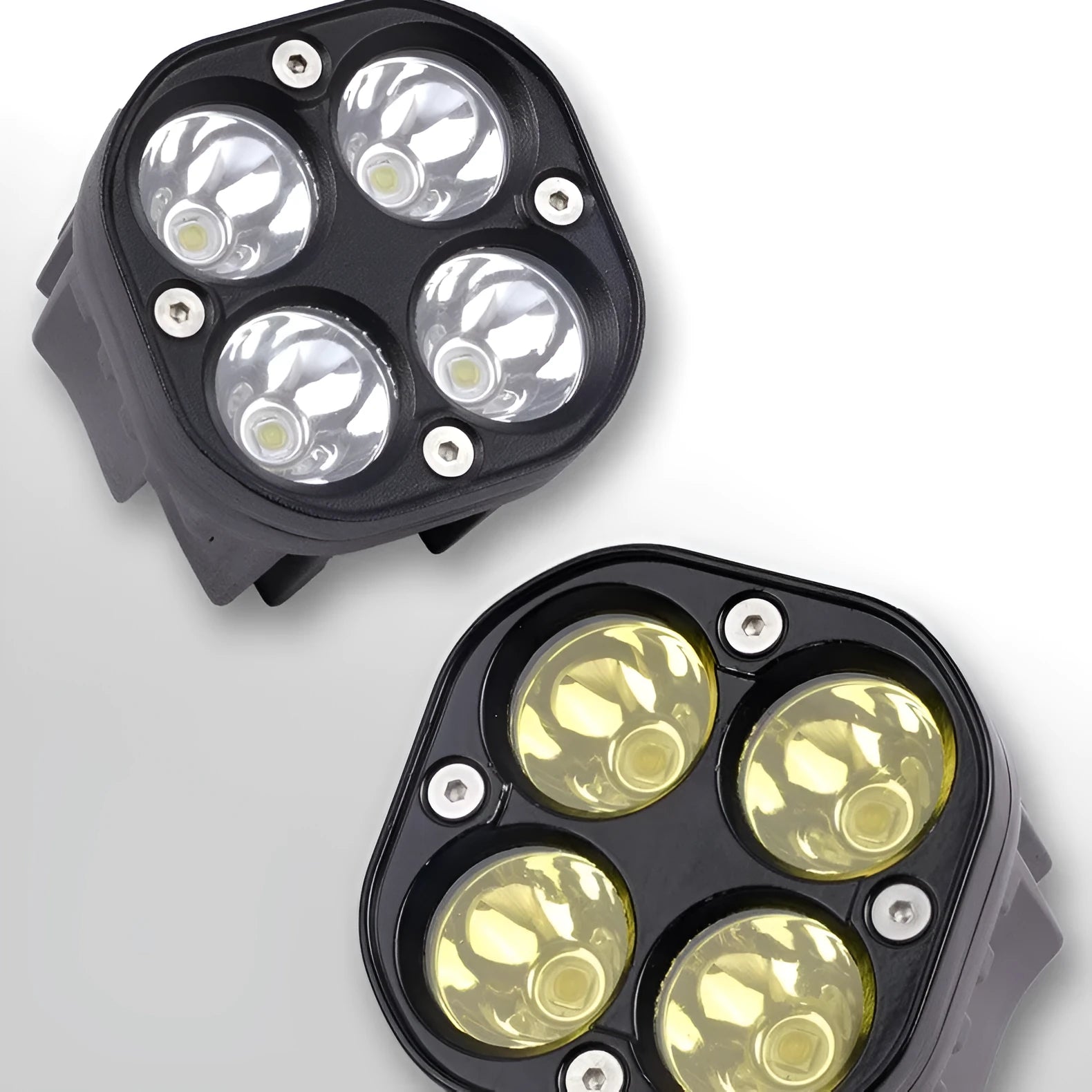 Four-eye headlight with aluminium base plate for motorcycle and car modification