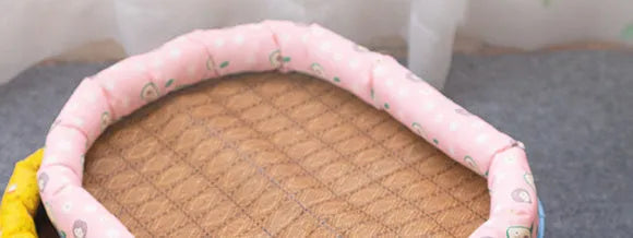 Foldable linen pet bed in pink avocado colour for cats and dogs with size options from S to XXL