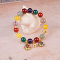 Hand-woven agate bracelet with swallowing gold beast motif and 10mm beads
