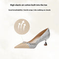 Chinese style wedding high heels with satin upper and rhinestone decoration in champagne colour
