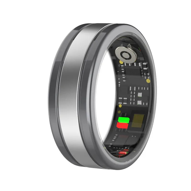 Rechargeable smart ring in gold for health monitoring with heart rate sleep and step tracking