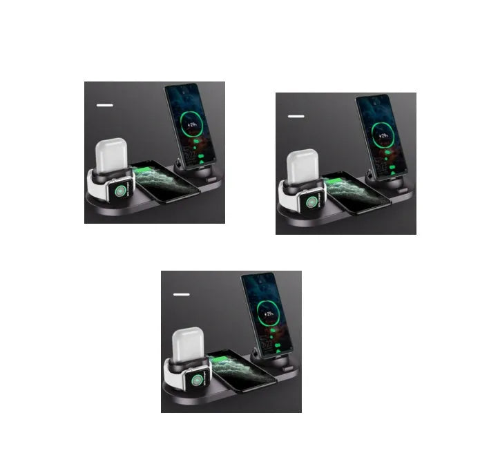 Digital LED alarm clock with night light and magnetic wireless charger in black casing