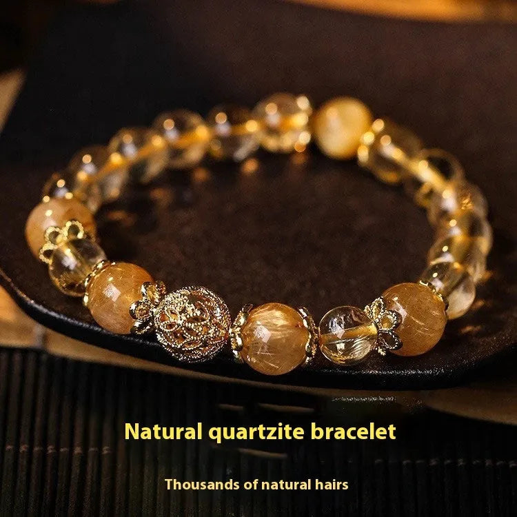 Women's retro citrine lucky bracelet in artificial crystal with amethyst or yellow gold electroplated finish.