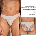 Men's black and white shark skin lace briefs with hip-cut style