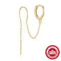 S925 sterling silver flower-shaped earring with a dangling chain tassel in a gold colour finish.