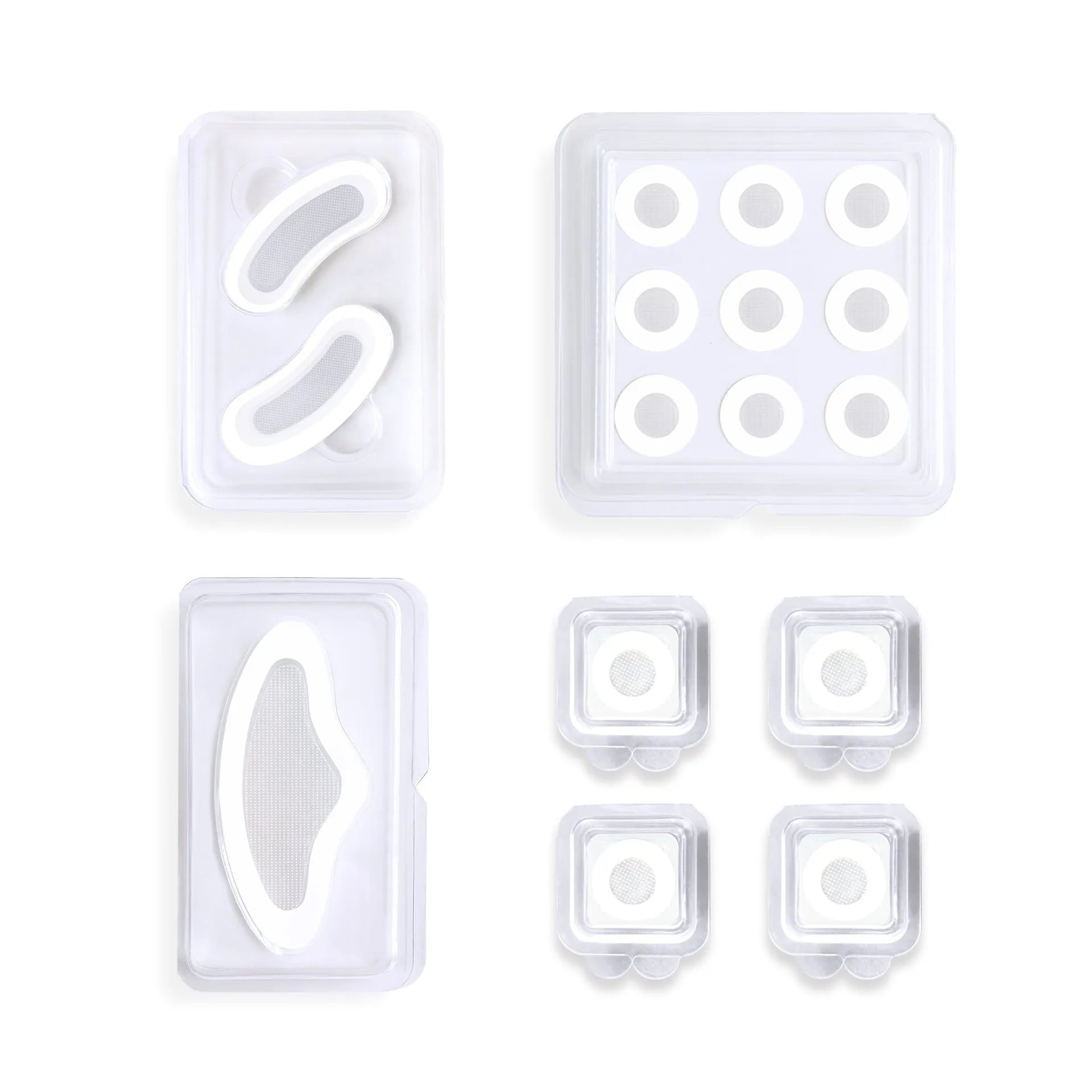 Transparent hydrocolloid microcrystalline acne patches showing single patch and nine-piece pack formats