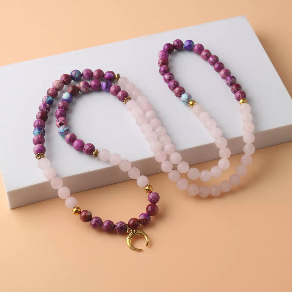 Personalised necklace with round pink Emperor Stone bead pendant on a chain