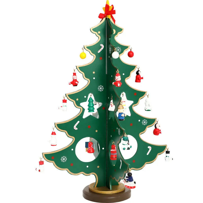 Hand-painted wooden Christmas tree decoration in red or green colour with 36cm height for desktop display