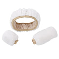 Plush car steering wheel cover set with brake handle and gear shift covers in six colour options.