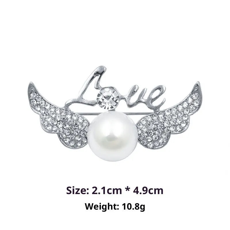 Minimalist pearl floral brooch with diamond inlay on alloy base, sweet and cool style for women