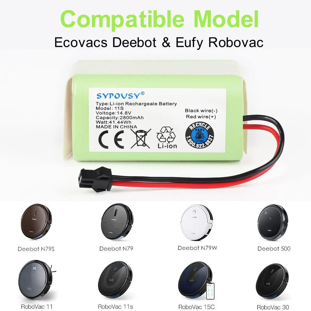 Lithium battery 2800mAh 14.8V replacement for Kovos 11S sweeper with rechargeable design and 3A charging