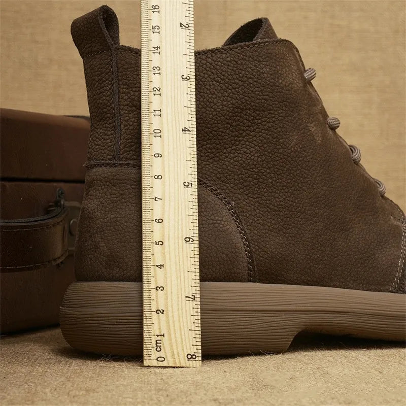 Genuine leather British style Martin boots with wedge heel in grey or khaki colour