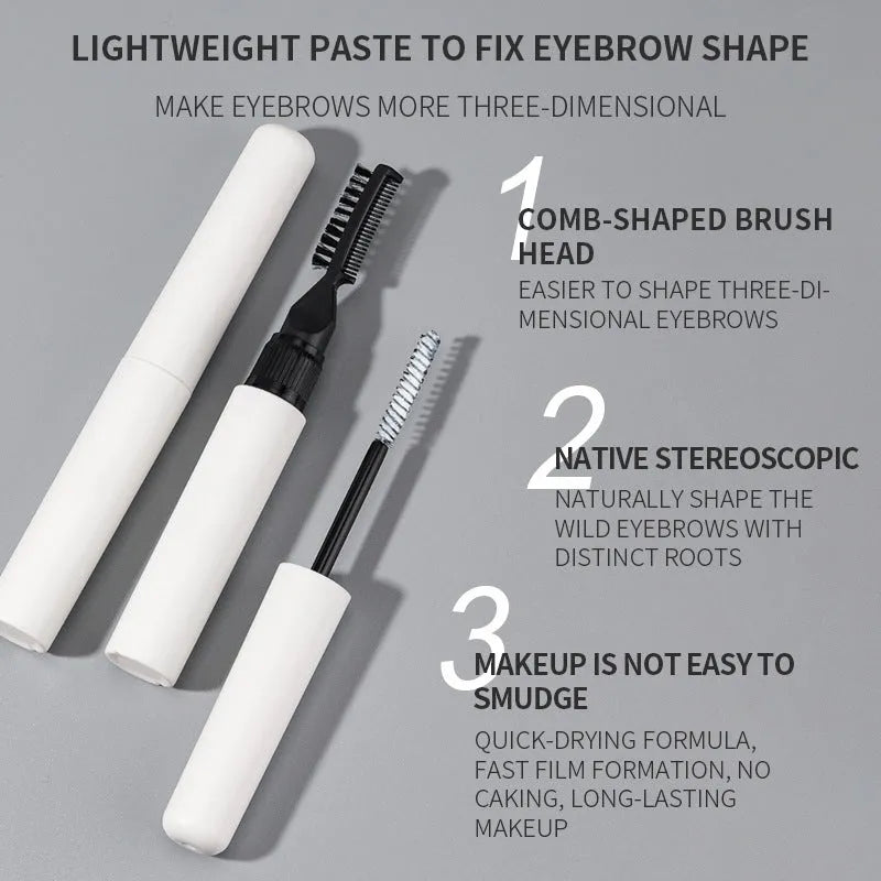 Eyebrow styling gel applicator in white or pink for natural brow shaping and long-lasting hold