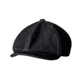 Black Japanese denim cotton beret hat shown on adult head