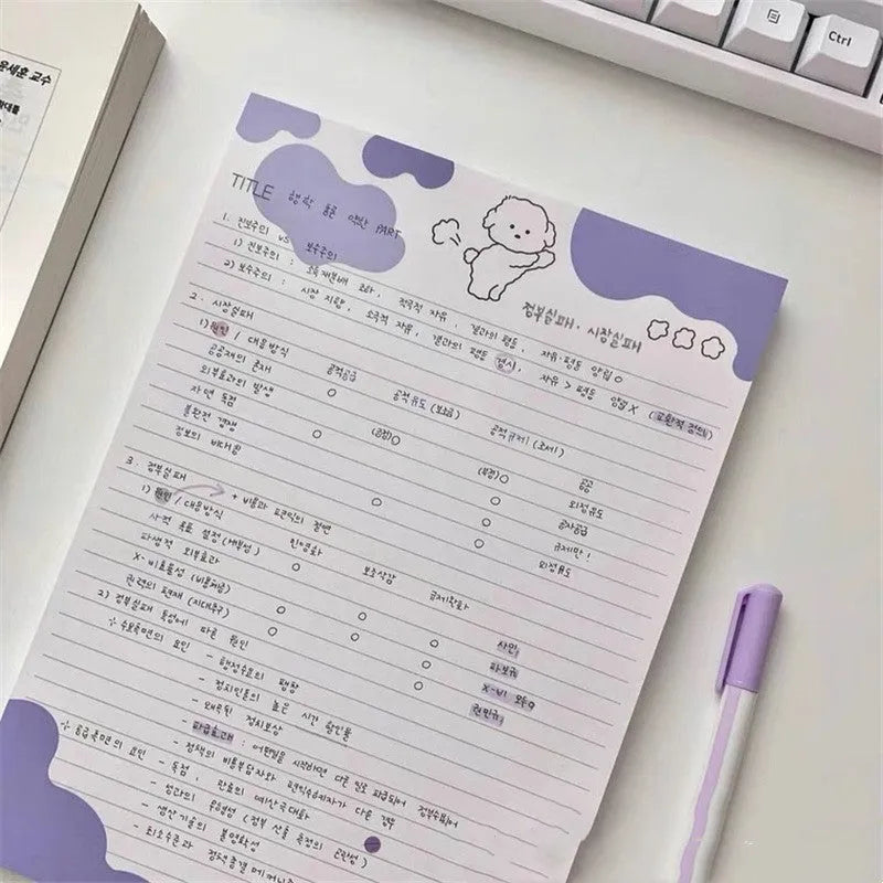INS Wind Marshmallow Dog themed B5 sticky note paper pad in open pack showing sheets.