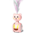 Cat interactive feather wand toy with rotating ball on plastic base in pink colour