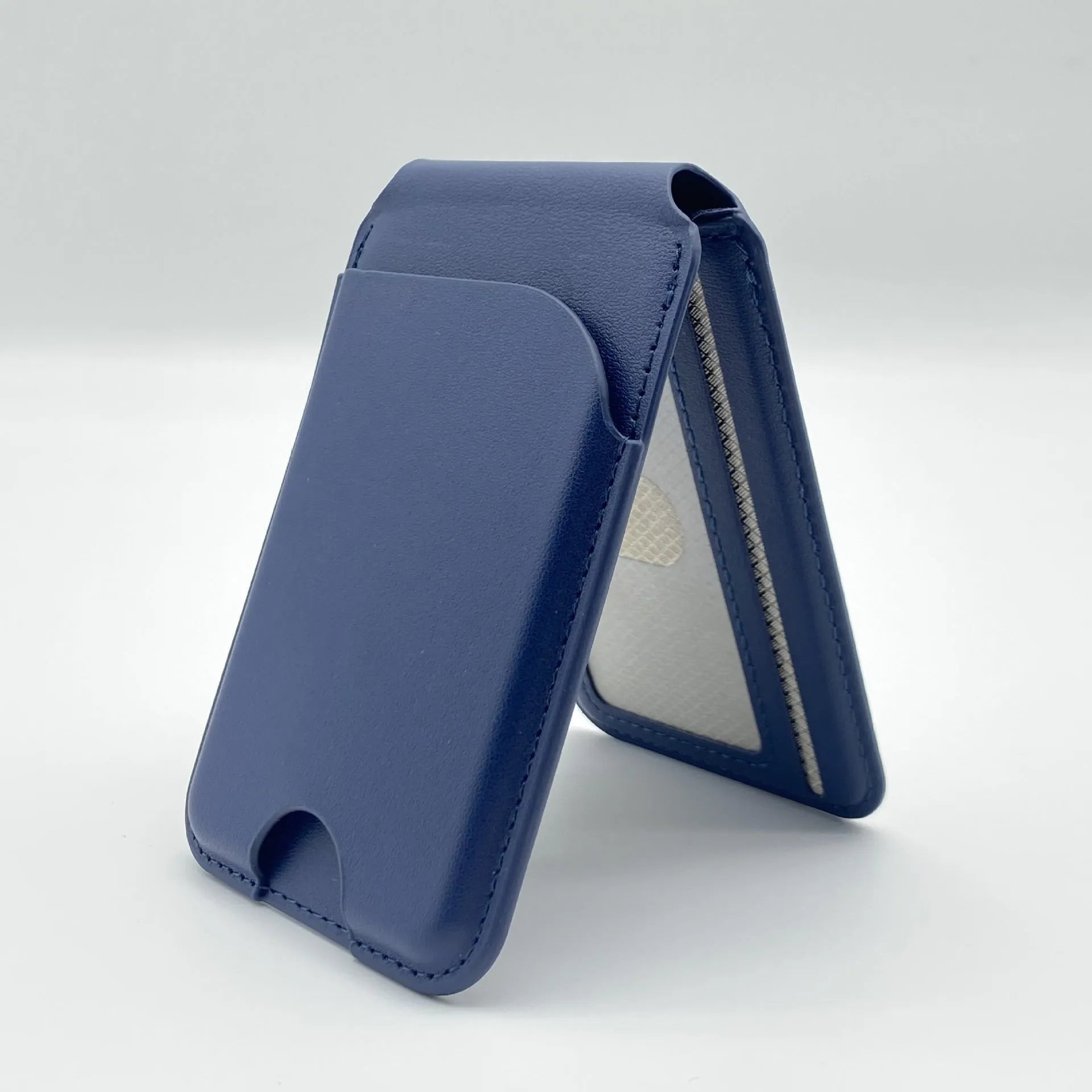 Leather magnetic bracket card holder in black with anti-fingerprint surface for Opp Bag