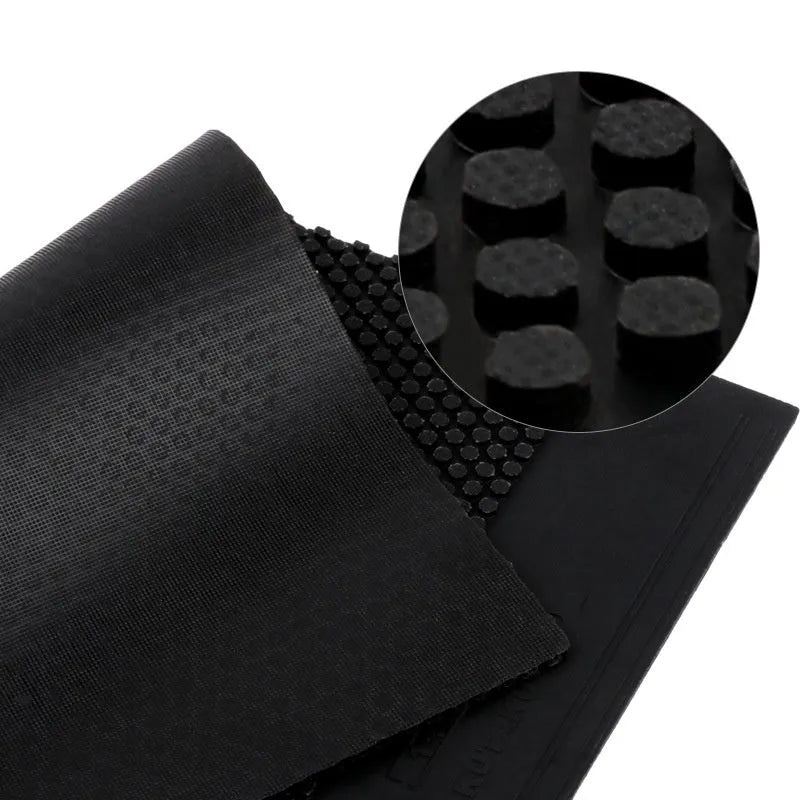 Single sheet of black and red small particle table tennis racket rubber.