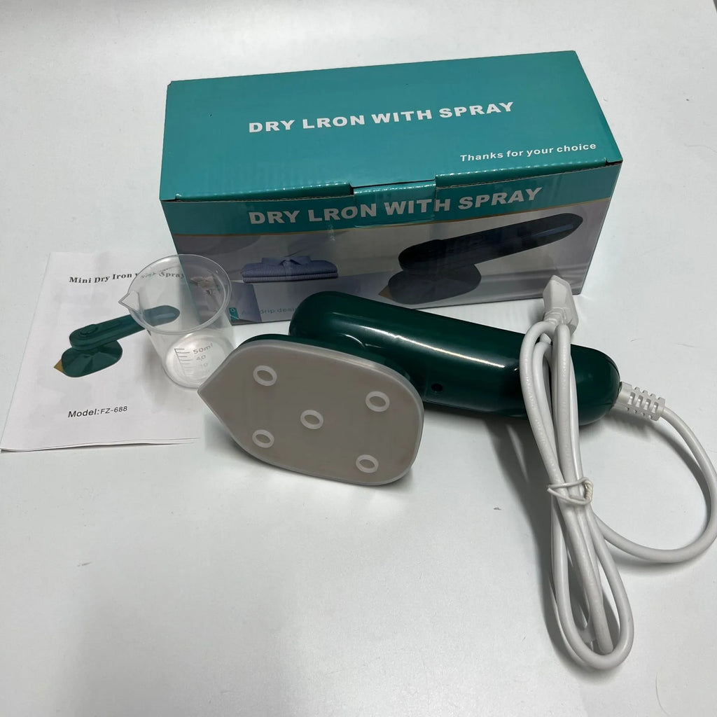 Dark green handheld portable garment ironing machine with titanium metal panel