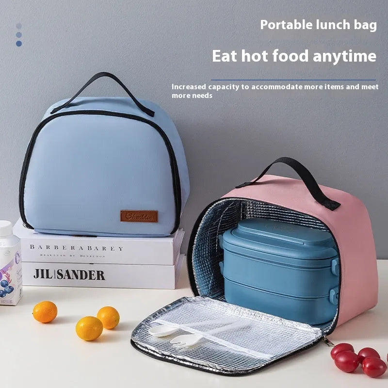 Insulated lunch box bag in textured cloth with large capacity for bento containers