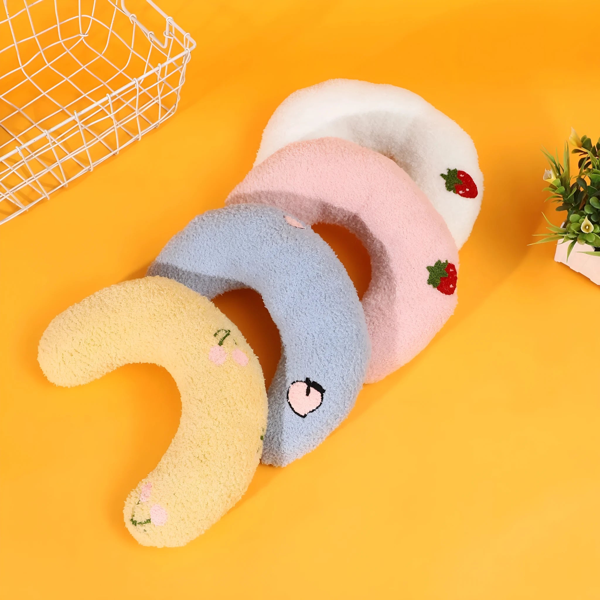 Half moon U-shaped cartoon pet pillow for dogs and cats in blue colour