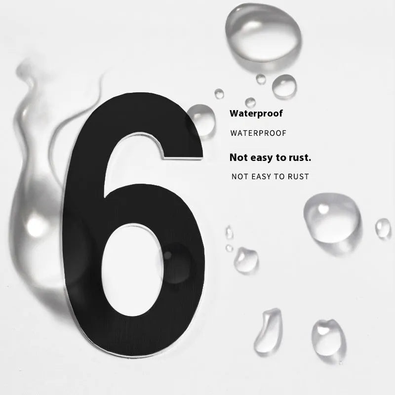 Black stainless steel sticky house numbers showing 7.5cm characters including letters and digits