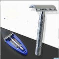Chrome-plated brass double edged safety razor with knurled handle patterning