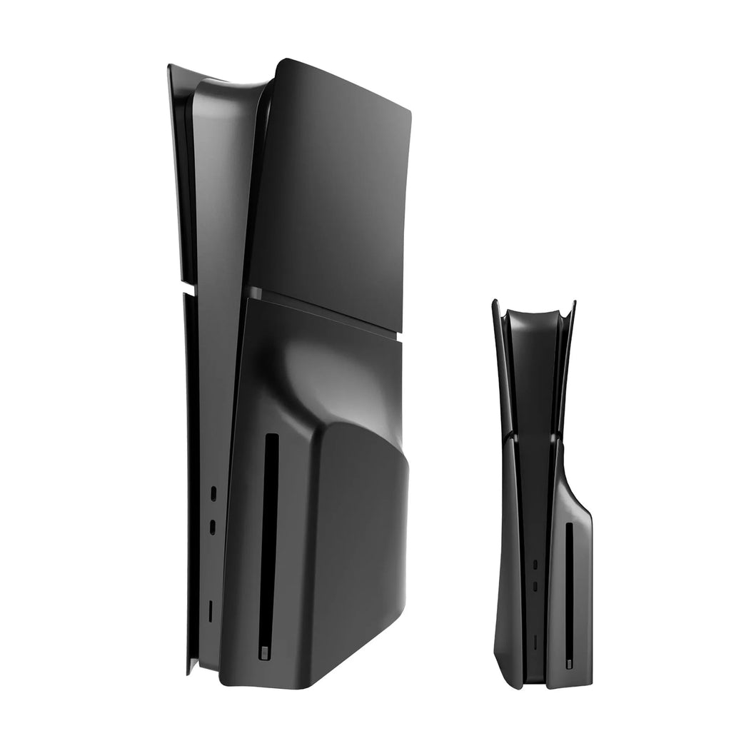 PS5 Slim replacement shell set in ABS plastic, shown in various colours like blue and silver.