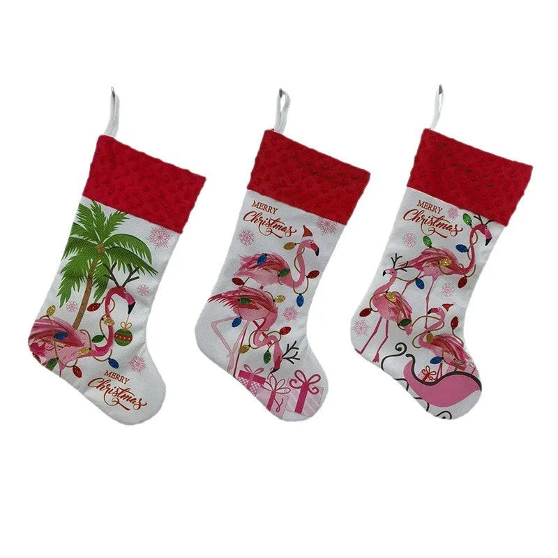 American style cloth Christmas stocking decoration measuring 46 by 28 centimetres