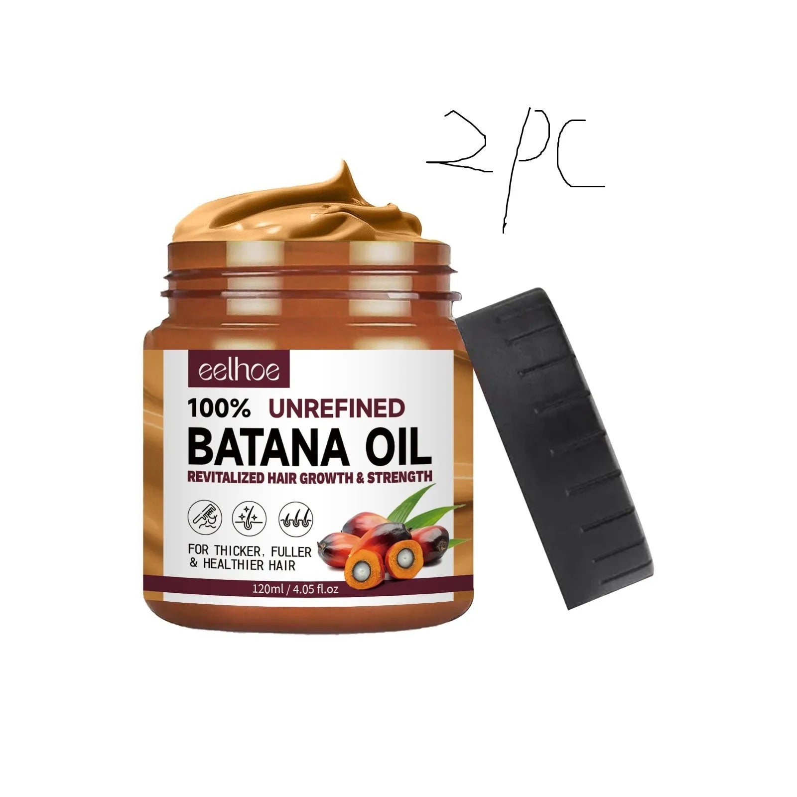 120ml Batana oil hair conditioner and treatment mask in a 7cm x 5.5cm container for damaged hair.