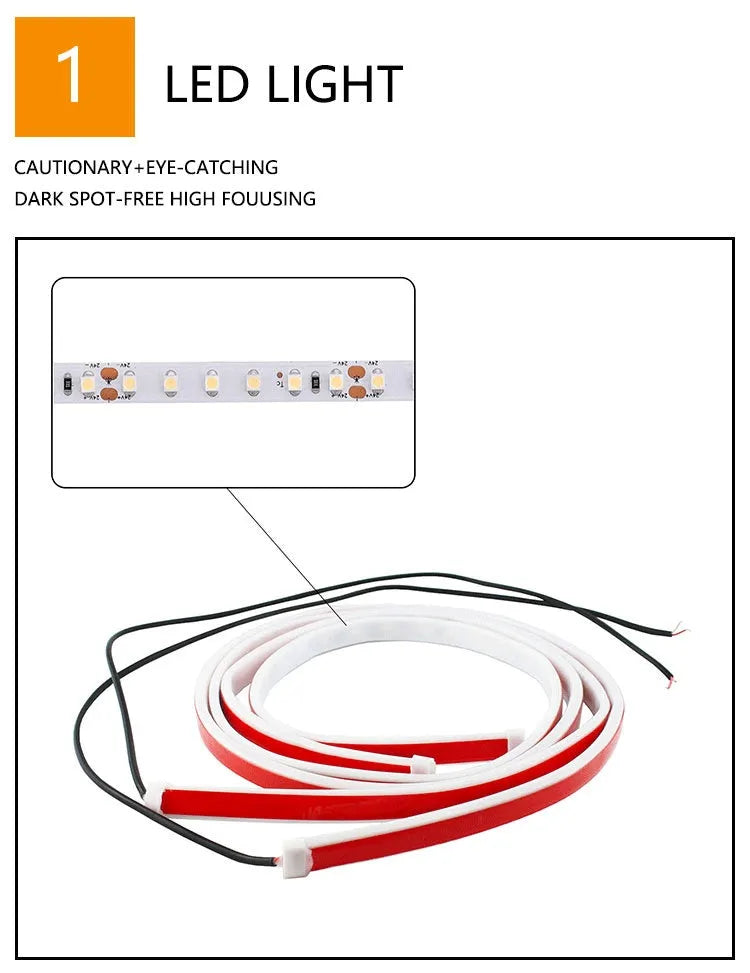 Waterproof silicone LED car door warning light strip 1.2m length red and white illumination streamer effect