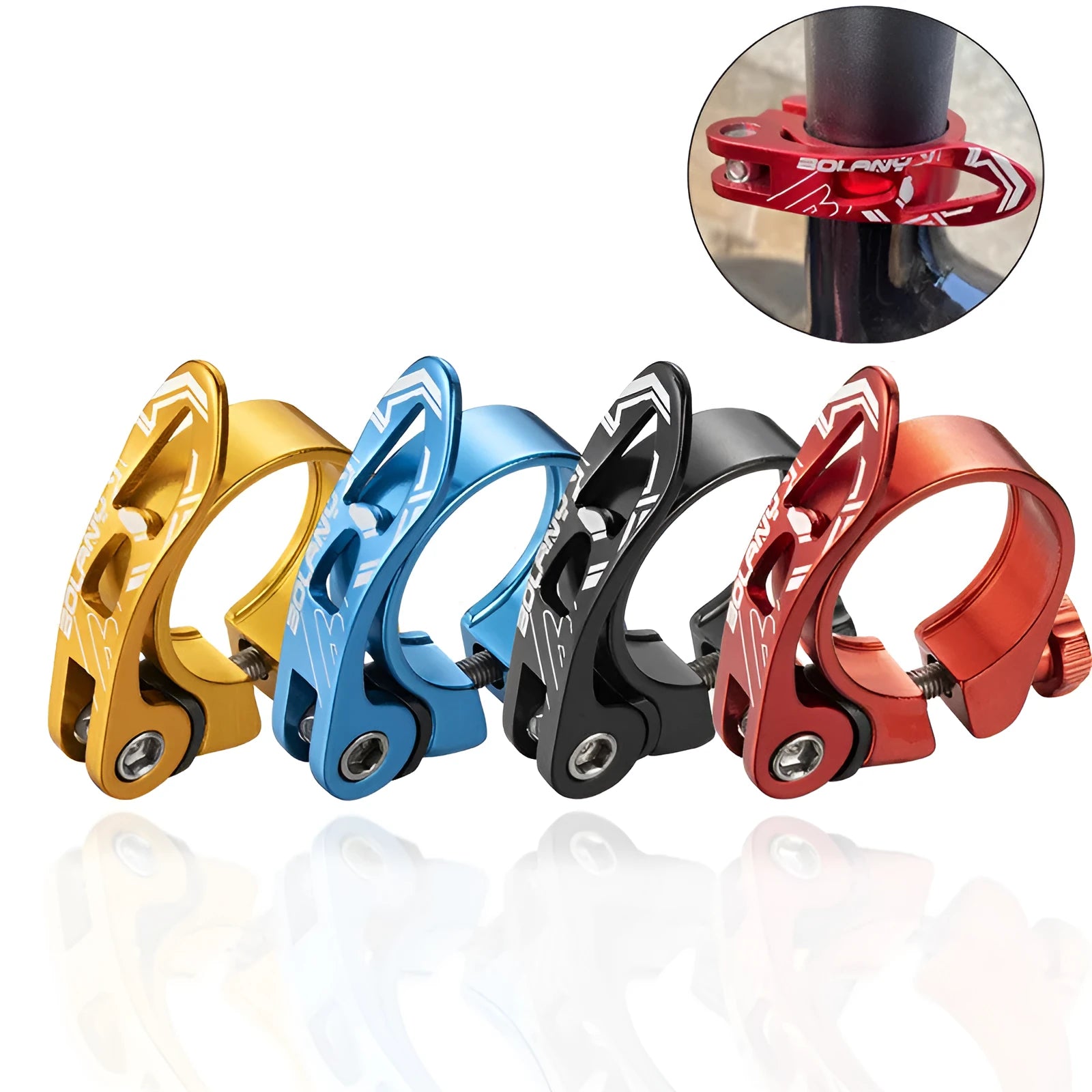 Aluminium alloy mountain bicycle seat post clamp in black, blue, gold or red colours