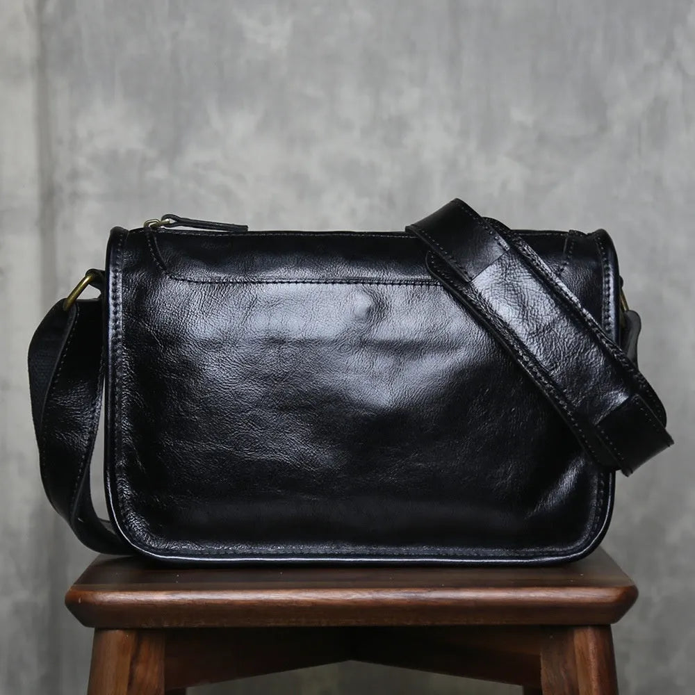 Men's genuine leather crossbody shoulder bag handmade in olive green colour